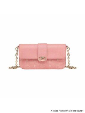 MCM Womens Mode Travia Blossom Pink Leather Shoulder Bag Small